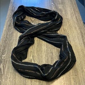 LOFT Black and Silver Infinity Scarf with Metallic Stripes